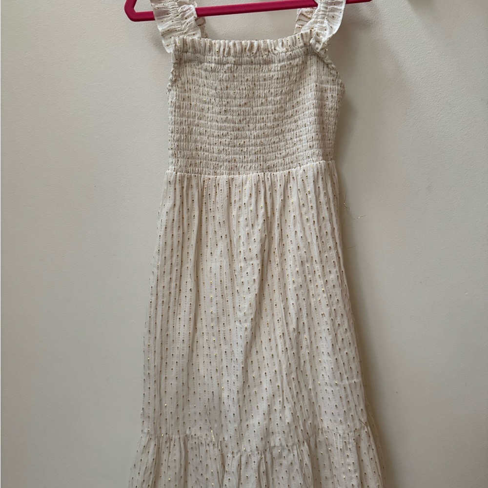 CREAMIE brand, White and sparkle gold, frilly tank top dress, 6T
